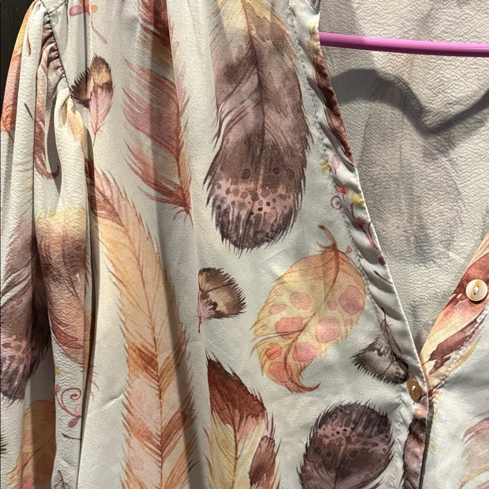 Catherines Multicolor Feather Pattern Blouse - image 3